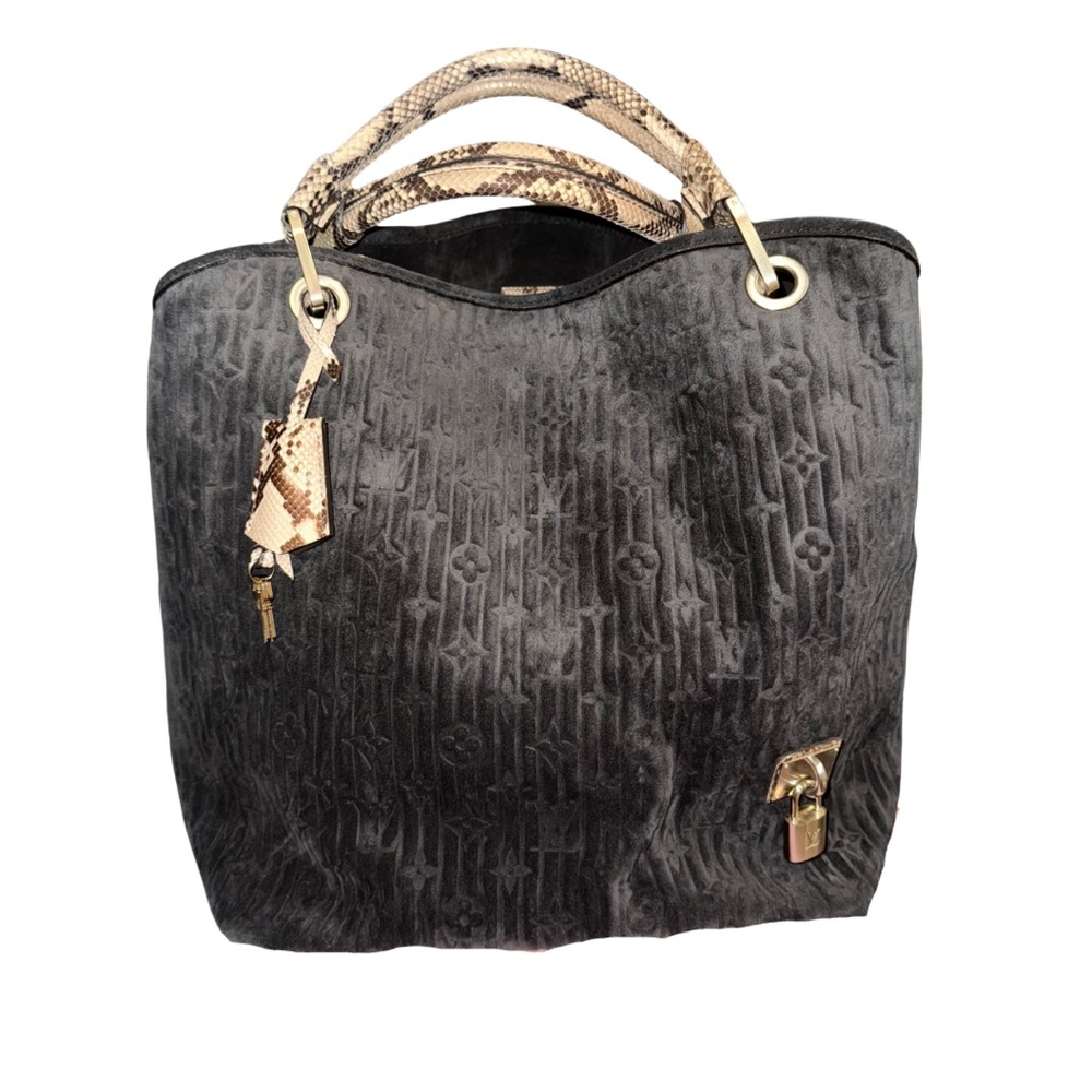 Louis Vuitton Monogram Suede Python Whisper GM in Charcoal